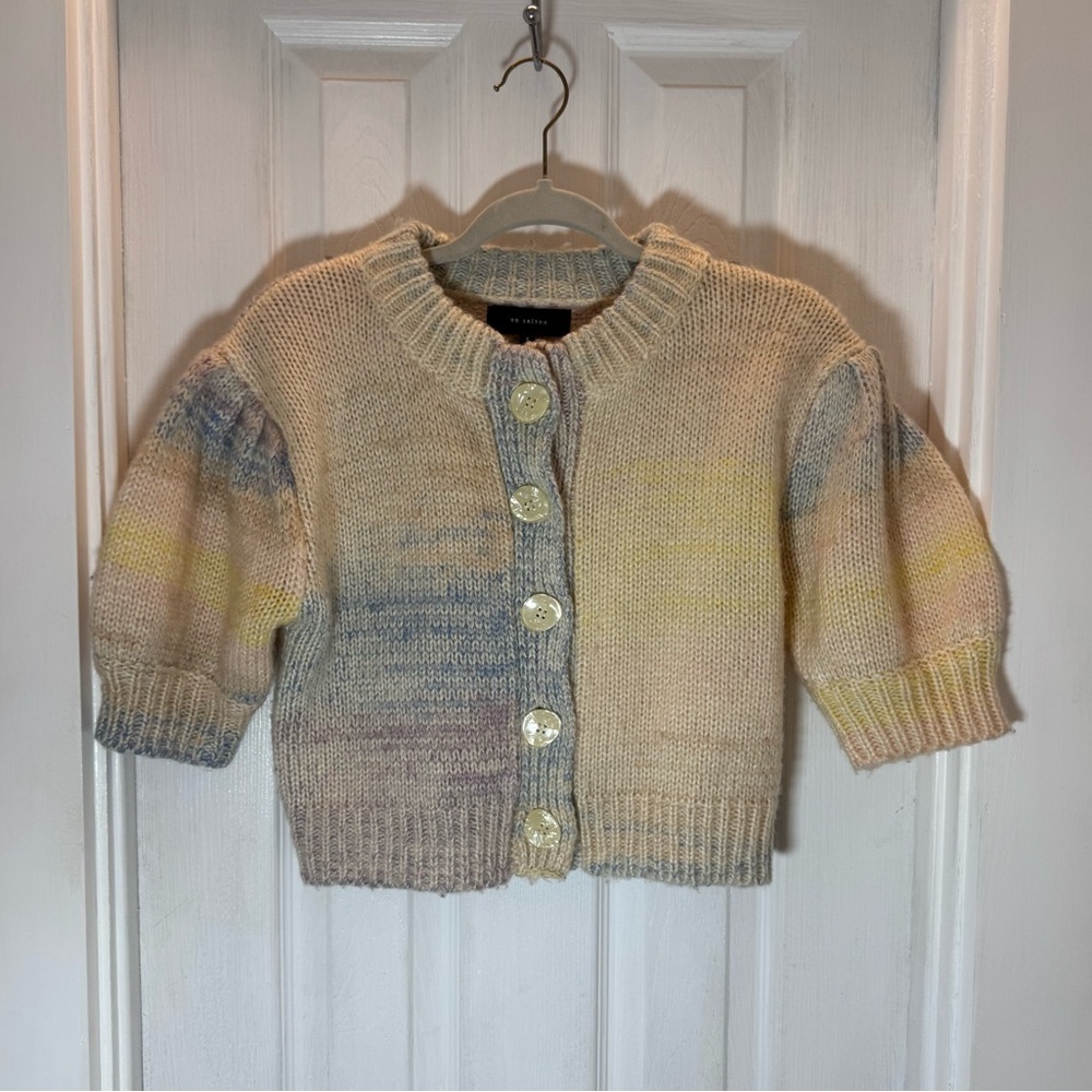 En Saison Ombre Pastel Puff Sleeve Cropped Button Cardigan Women’s Size Small